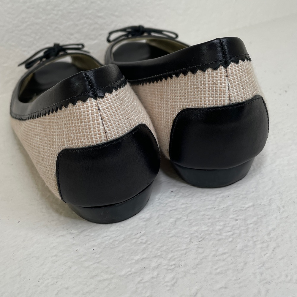 Talbots two-tone, peep-toe flats beige woven-texture body black leather size 9.5 - Picture 4 of 9